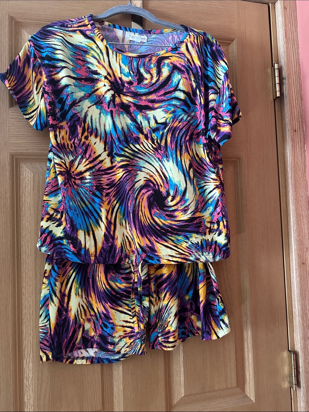 Vibrant Swirl Short Sleeve Pajama Top - with matching bottom  , Blue & Yellow